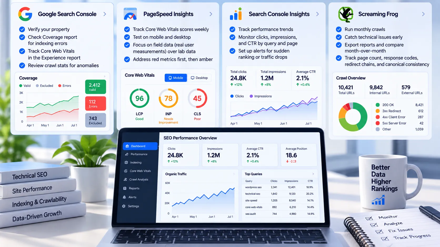 Analytics dashboard visualization with charts, graphs, and performance metrics for digital marketing tracking