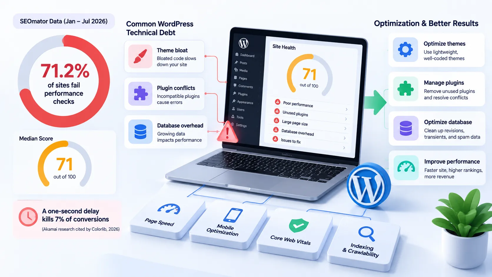 SEO concepts visualization showing optimization strategies and technical elements.